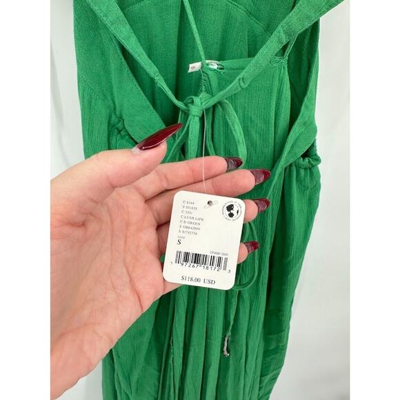 Free People Lille Maxi Dress Green Open Back Tie Halter Top Boho Size Small NWT - Picture 7 of 9